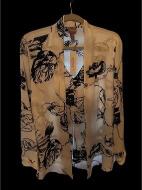 Chico's Cream and Black Floral Blouse